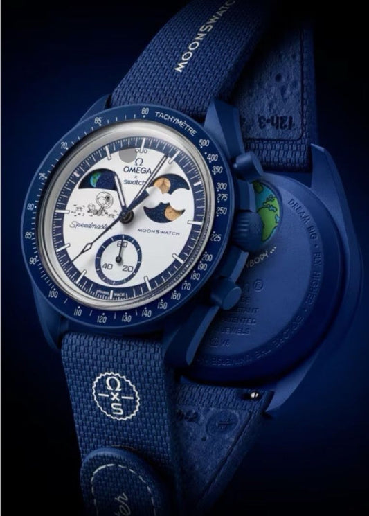 Omega × Swatch MoonSwatch Mission to Earthphase – Moonshine Gold "Snoopy Blue"